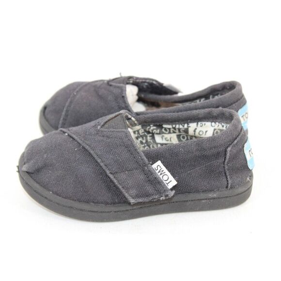 TOMS Infants Toddlers Tiny Classic Canvas Slip On Shoes Size 5 Adjustable Black - Picture 9 of 11